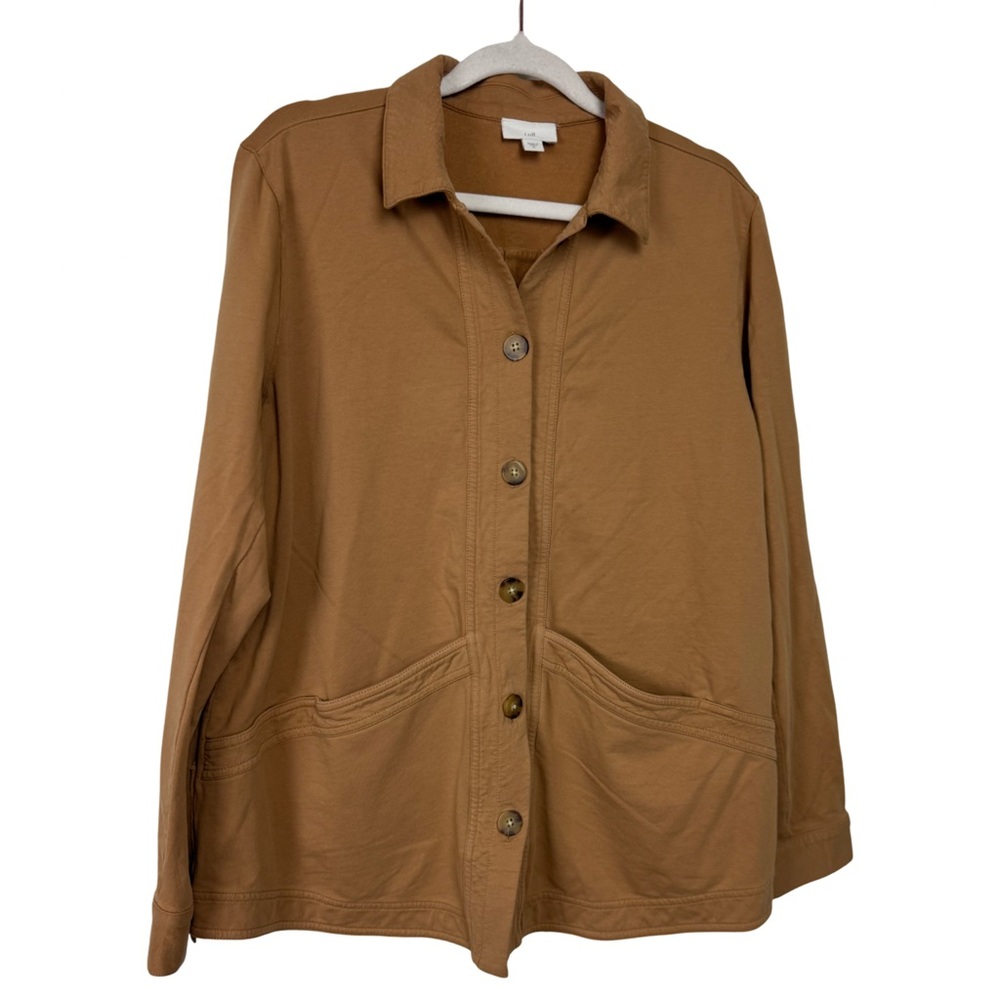 J Jill Knit Modern Barn Shacket Button Front Carmel Womens Size Medium